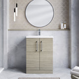 Modern Splash Compact 600mm Solace Oak 2 Door Floor Standing Vanity Unit With Polymarble Basin