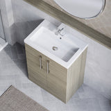 Modern Splash Compact 600mm Solace Oak 2 Door Floor Standing Vanity Unit With Polymarble Basin