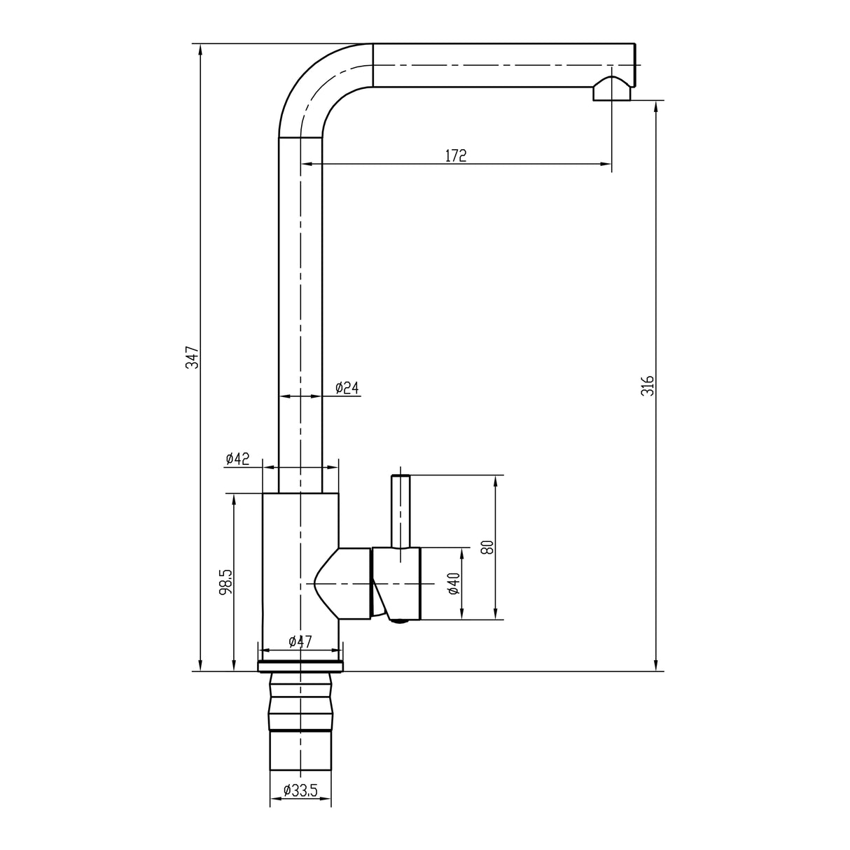 Top Fix Matt Black L-Neck Kitchen Tap
