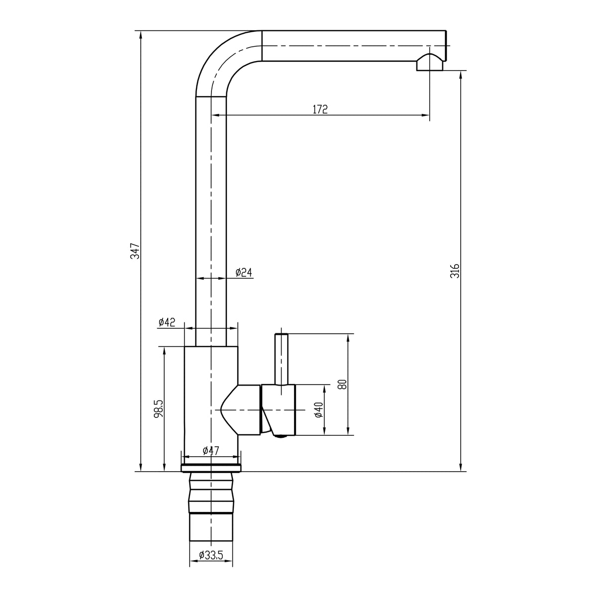 Modern Splash Top Fix Brushed Brass L-Neck Kitchen Tap