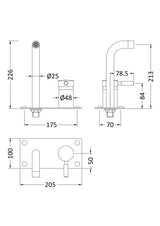 Hudson Reed Brushed Brass Tec Single Lever Wall Mounted Basin Bath Filler