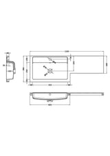 Modern Splash 1100mm 1 Tap Hole Left Hand Polymarble L-Shaped Basin