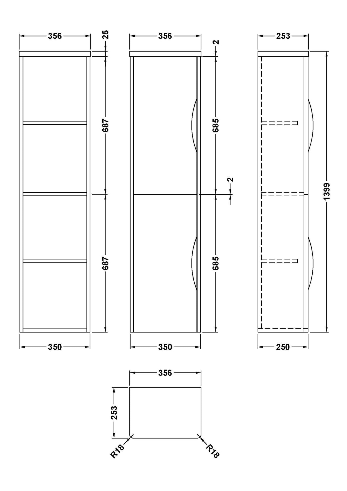 Modern Splash 356mm Pebble Grey Wall Hung Tall Cabinet