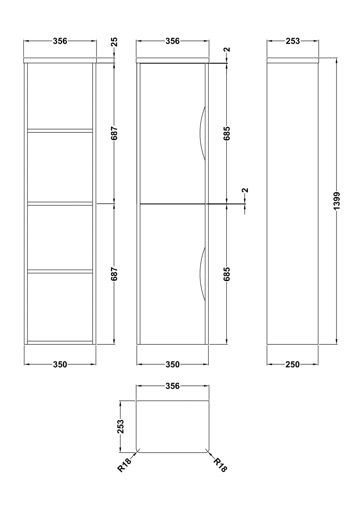 Modern Splash 356mm Gloss White Wall Hung Tall Cabinet