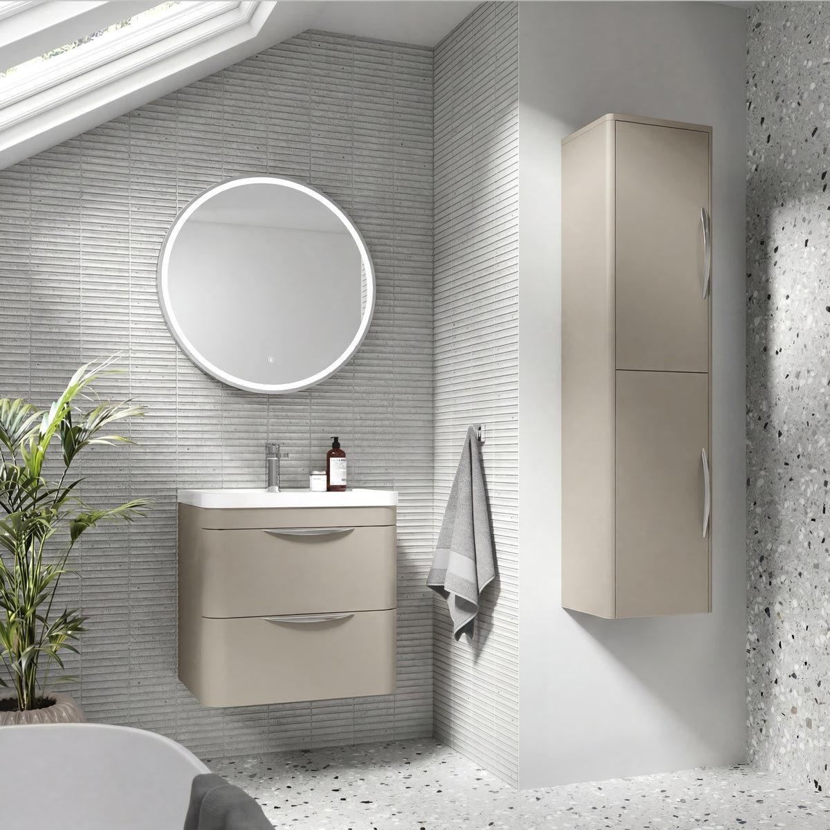Modern Splash 356mm Pebble Grey Wall Hung Tall Cabinet