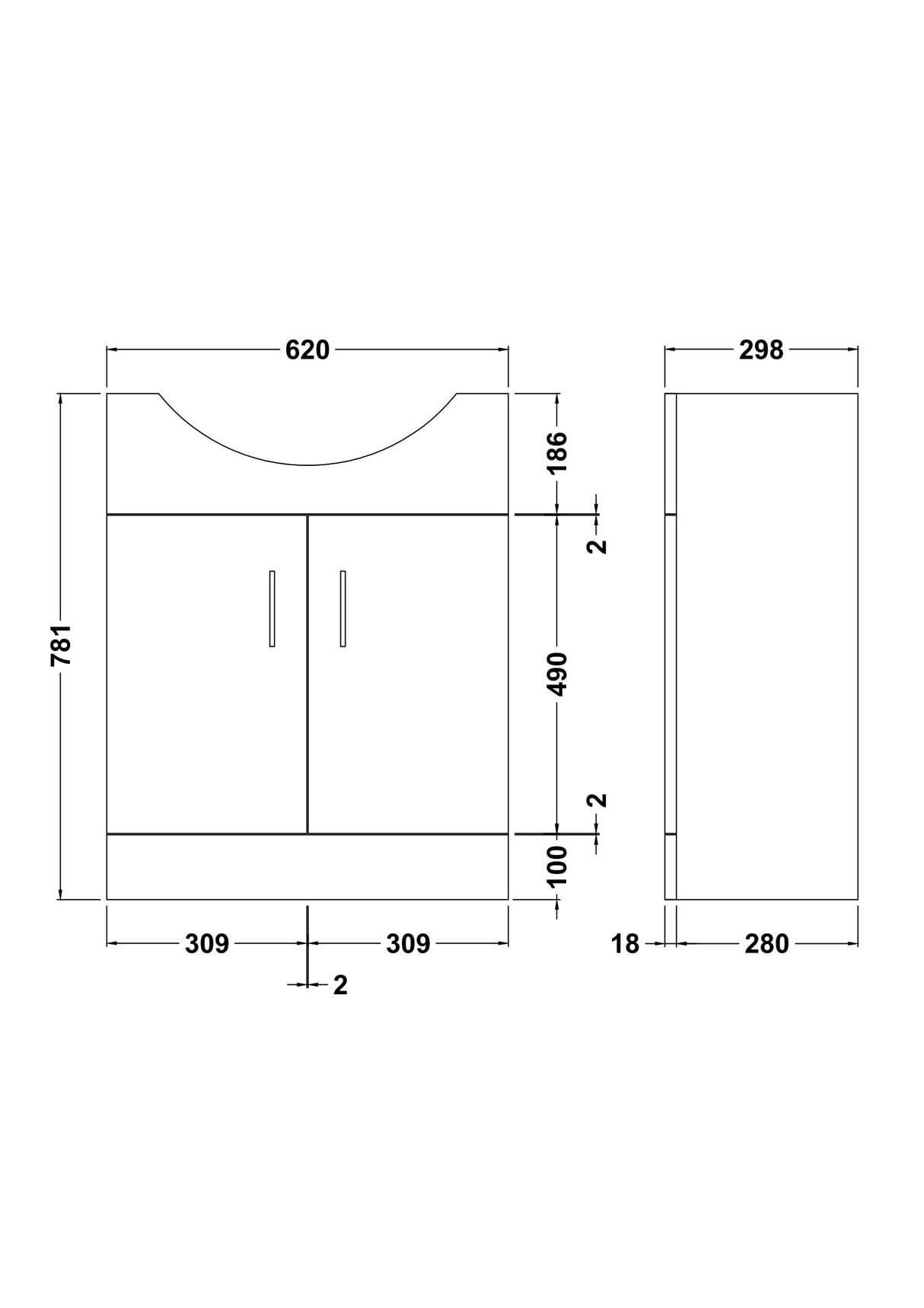 Modern Splash Mayford 650mm White Floor Standing Vanity Unit