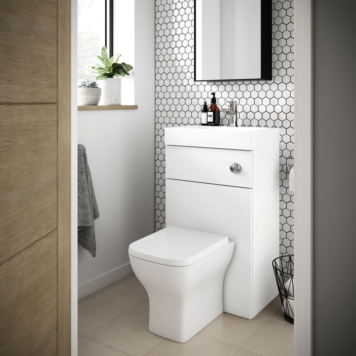 Modern Splash 500mm Gloss White 2 In 1 Floor Standing Vanity Unit With Basin, WC Unit With Concealed Cistern