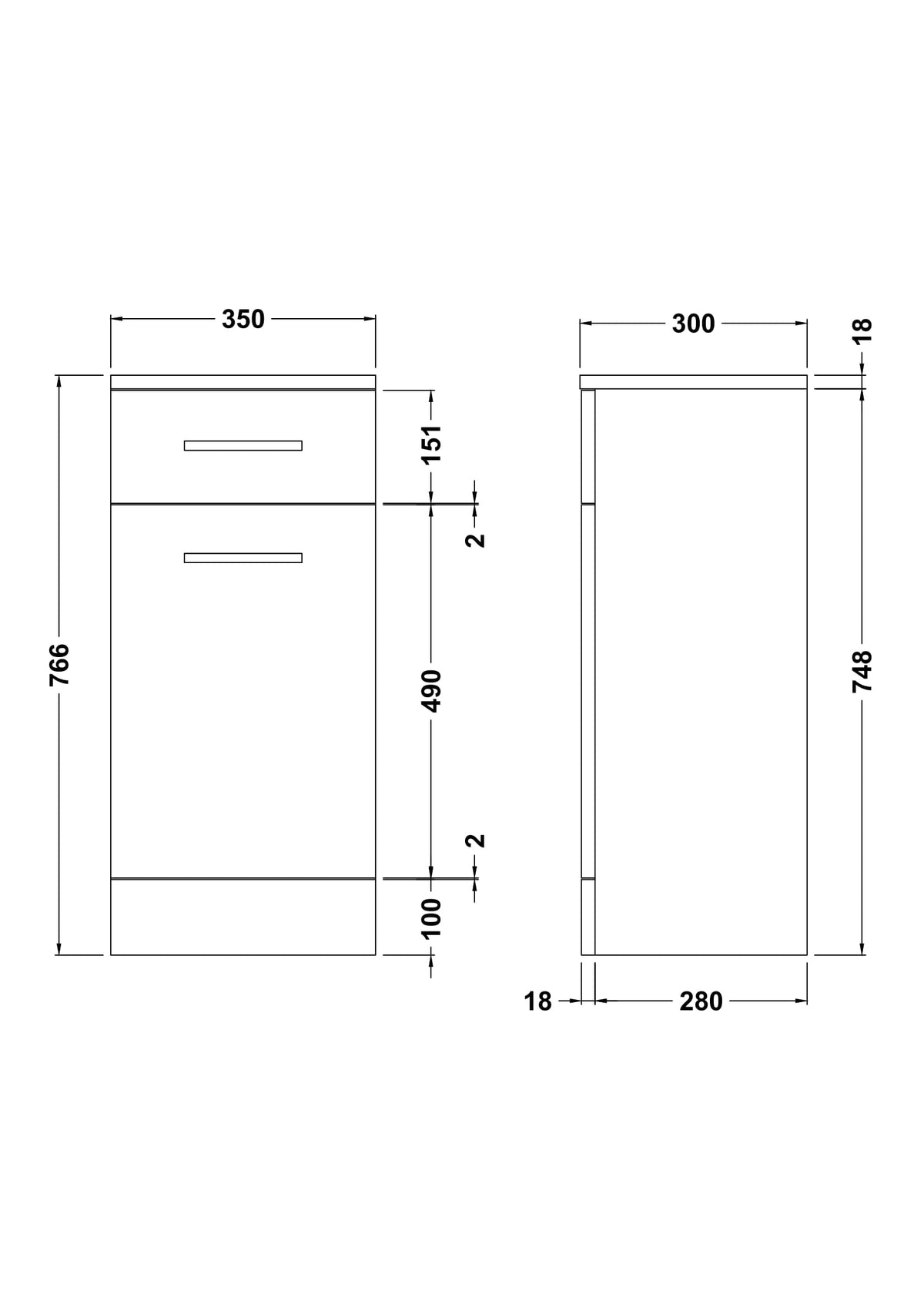 Modern Splash 350mm Drawer Gloss White Floor Standing Cabinet