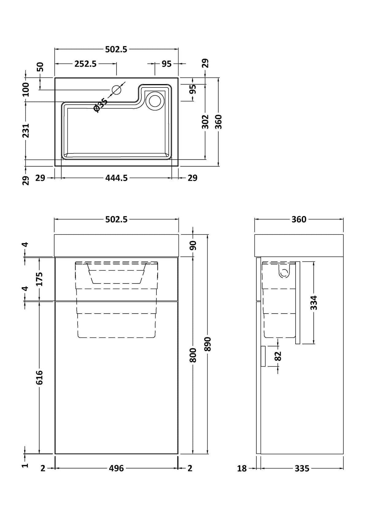Modern Splash 500mm Charcoal Black 2 In 1 Floor Standing Vanity Unit With Basin, WC Unit With Concealed Cistern