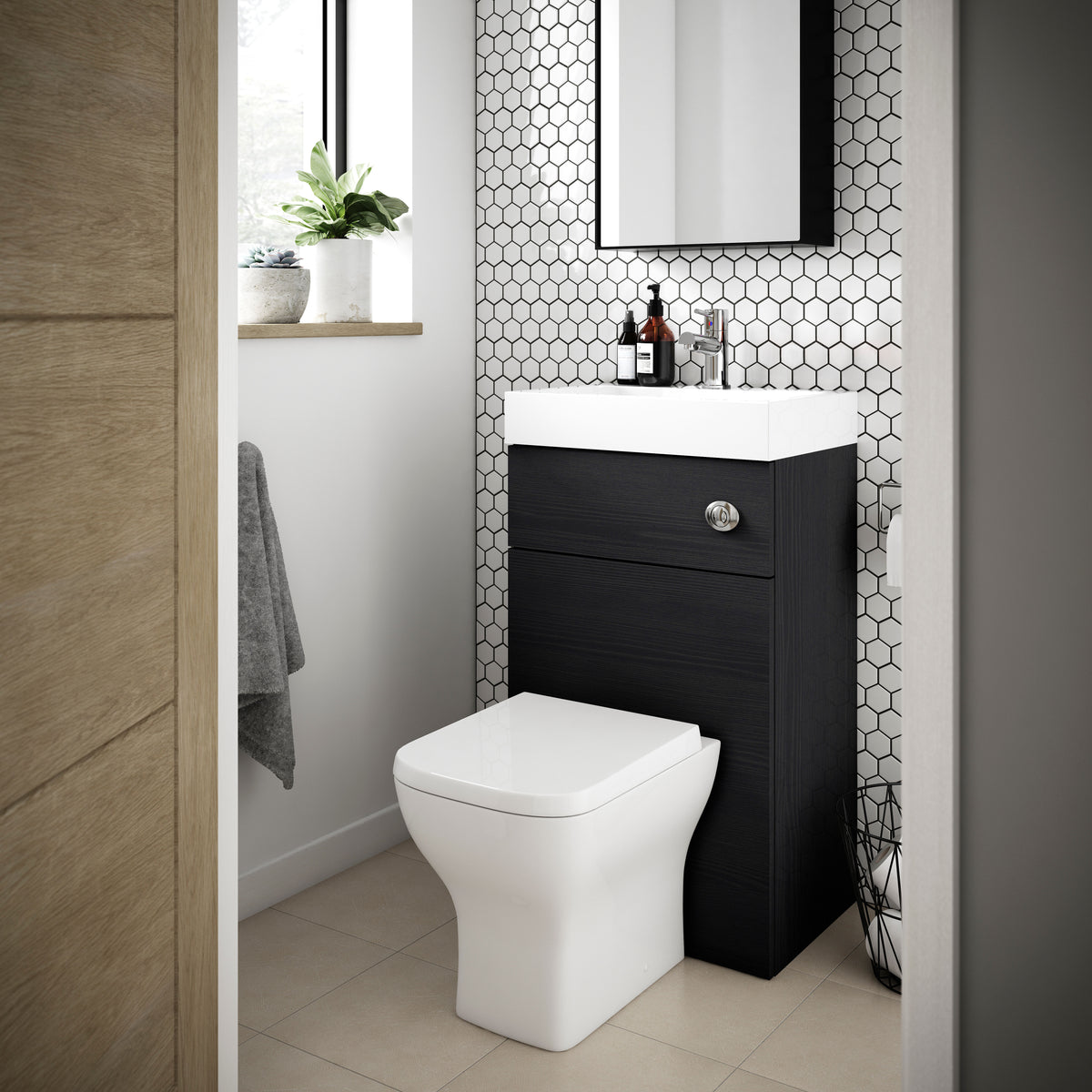 Modern Splash 500mm Charcoal Black 2 In 1 Floor Standing Vanity Unit With Basin, WC Unit With Concealed Cistern