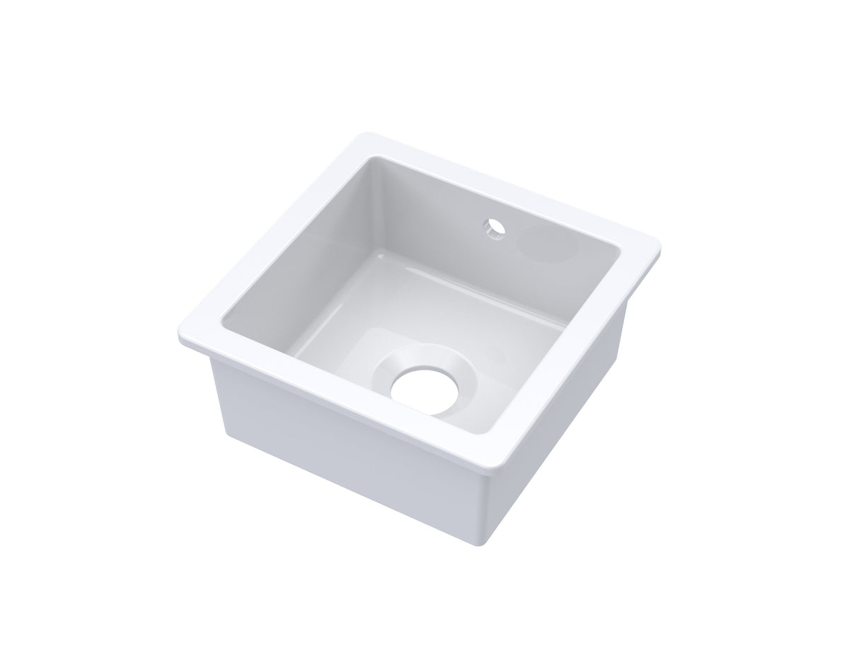 Modern Splash 457mm x 457mm Fireclay White Single Bowl Square Inset Sink With Central Waste And Overflow