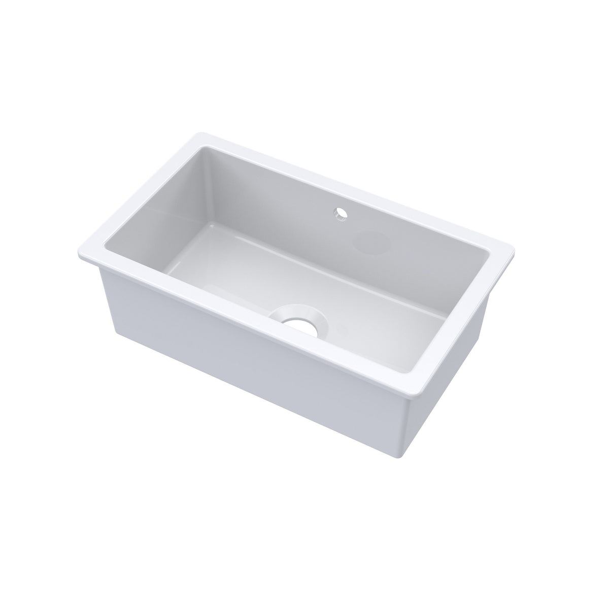 Modern Splash 762mm x 457mm Fireclay White Single Bowl Rectangular Inset Sink With Central Waste And Overflow