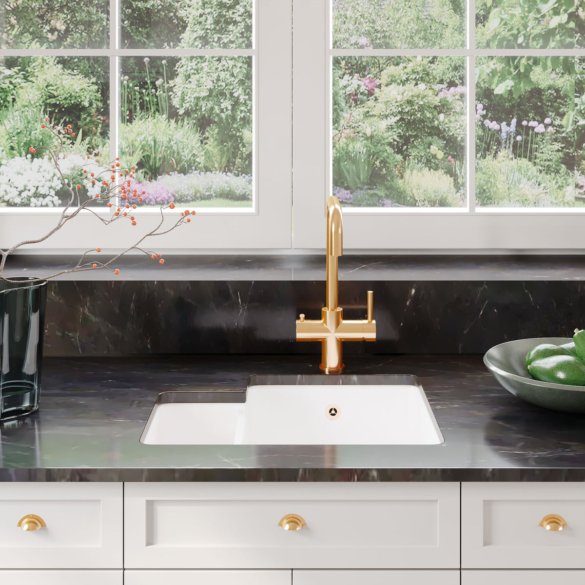 Modern Splash 549mm x 441mm Fireclay White Right-Hand 1.5 Bowl Rectangular Inset Sink