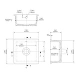Modern Splash 457mm x 457mm Fireclay Soft Black Single Bowl Square Inset Sink With Central Waste And Overflow