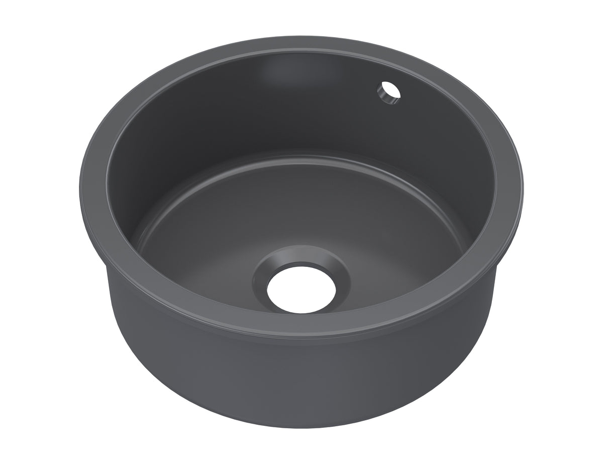 Modern Splash 460mm x 191mm Fireclay Soft Black Single Bowl Round Inset Sink With Central Waste And Overflow