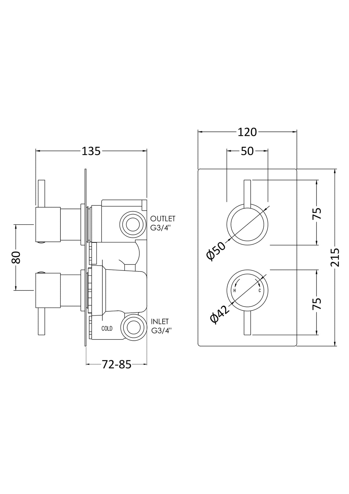 Modern Splash Chrome Twin Thermostatic Shower Valve With Diverter