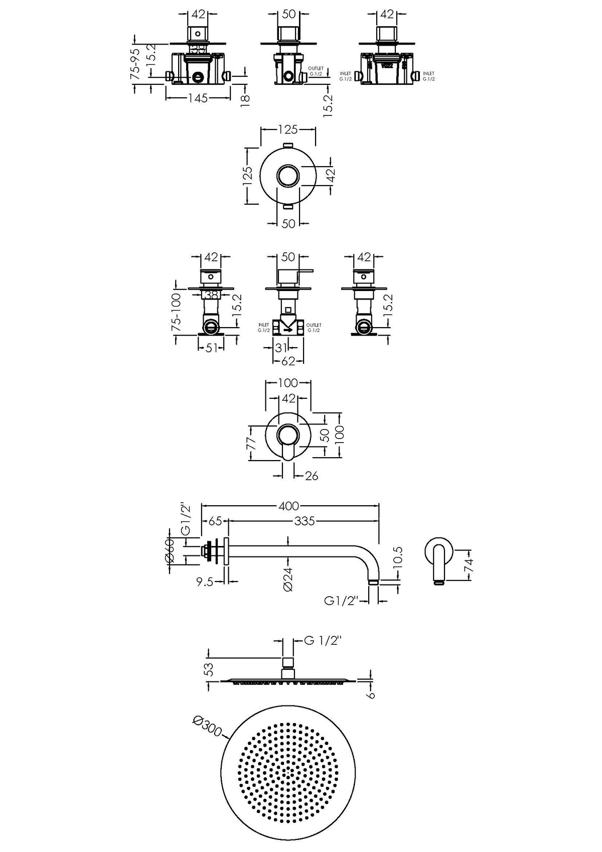 Modern Splash Chrome 1 Outlet Concealed Thermostatic Shower Valve