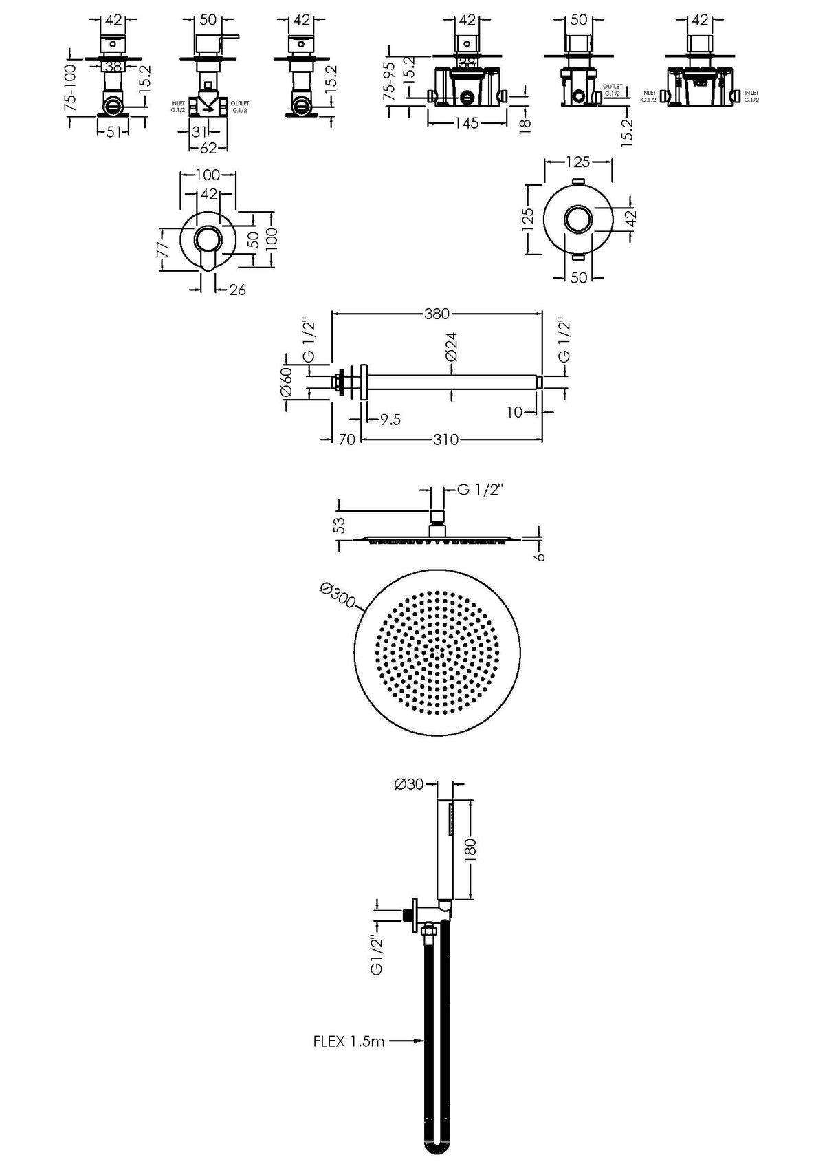 Modern Splash Chrome 2 Outlet Concealed Shower Valve With Stop Taps