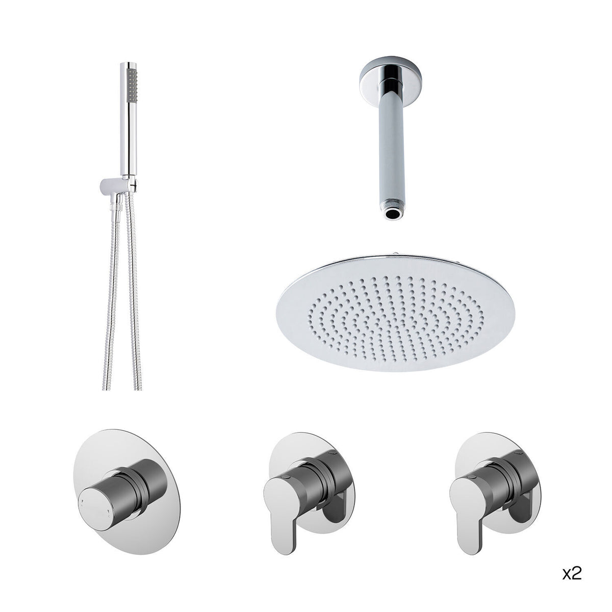 Modern Splash Chrome Arvan 2 Outlet Thermostatic Double Shower Bundle With Heads & Handsets