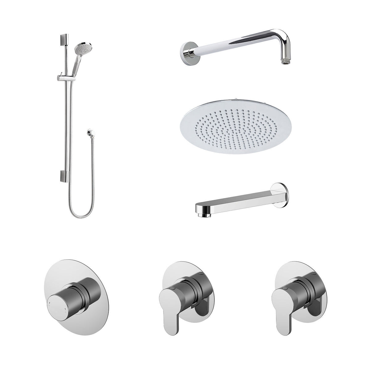 Modern Splash Chrome 3 Outlet Concealed Shower Valve Bundle With Stop Tap & Diverter