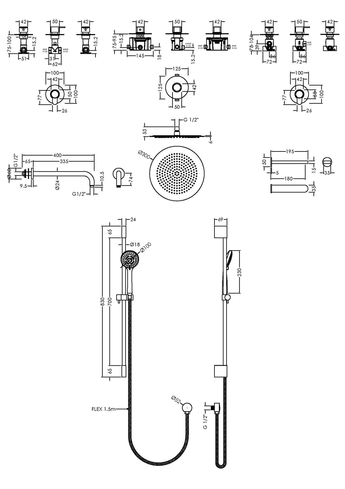 Modern Splash Chrome 3 Outlet Concealed Shower Valve Bundle With Stop Tap & Diverter
