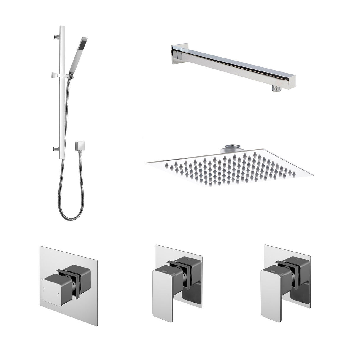 Modern Splash Chrome Concealed 2 Outlet Thermostatic Shower Valve With Diverter