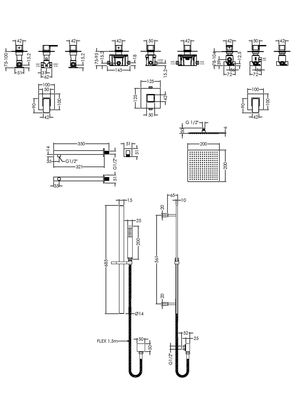 Modern Splash Chrome Concealed 2 Outlet Thermostatic Shower Valve With Diverter