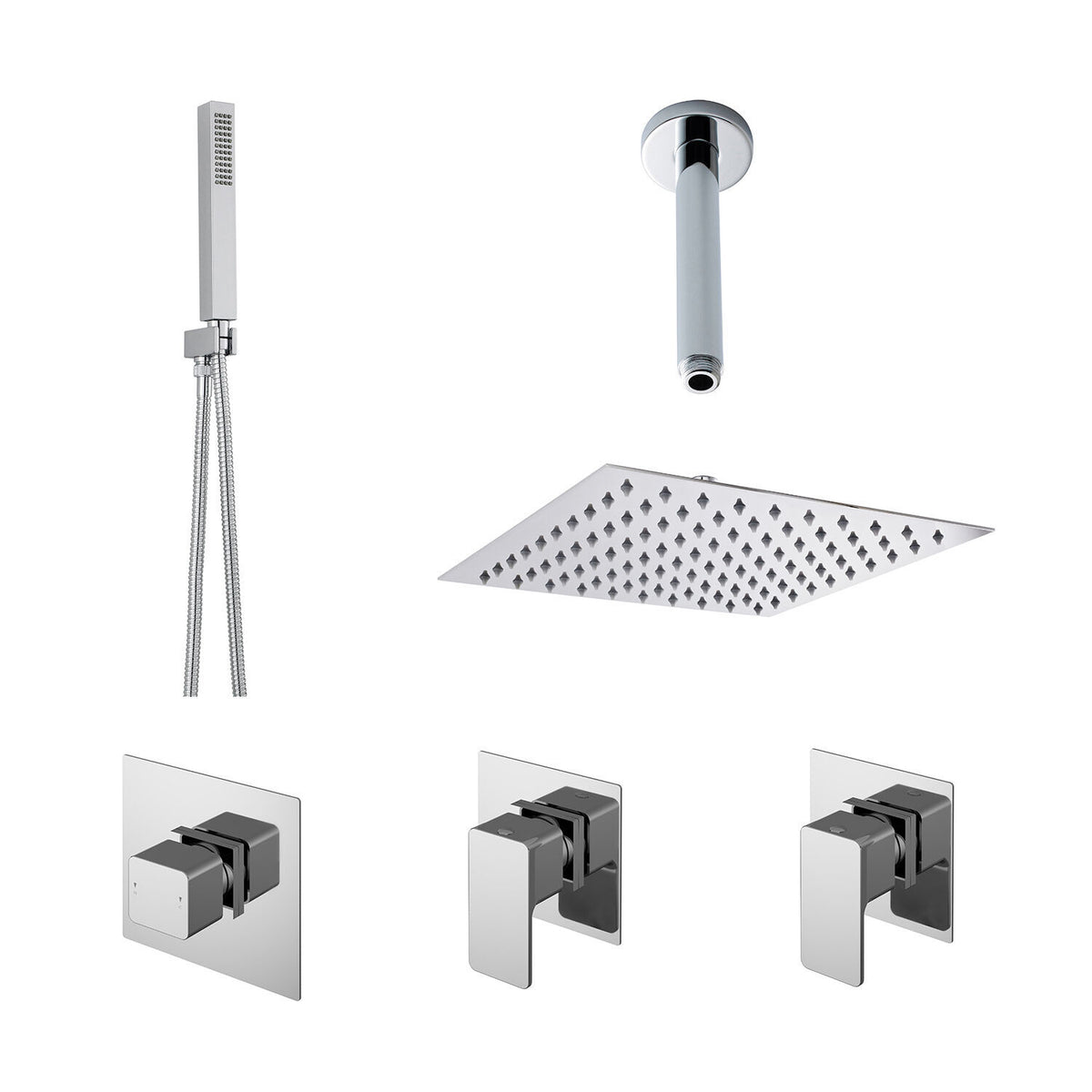 Modern Splash Chrome Square Concealed 2 Outlet Thermostatic Shower Valve With Stop Taps