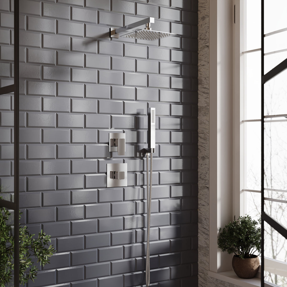 Modern Splash Chrome Square Concealed 2 Outlet Thermostatic Shower Valve With Stop Taps