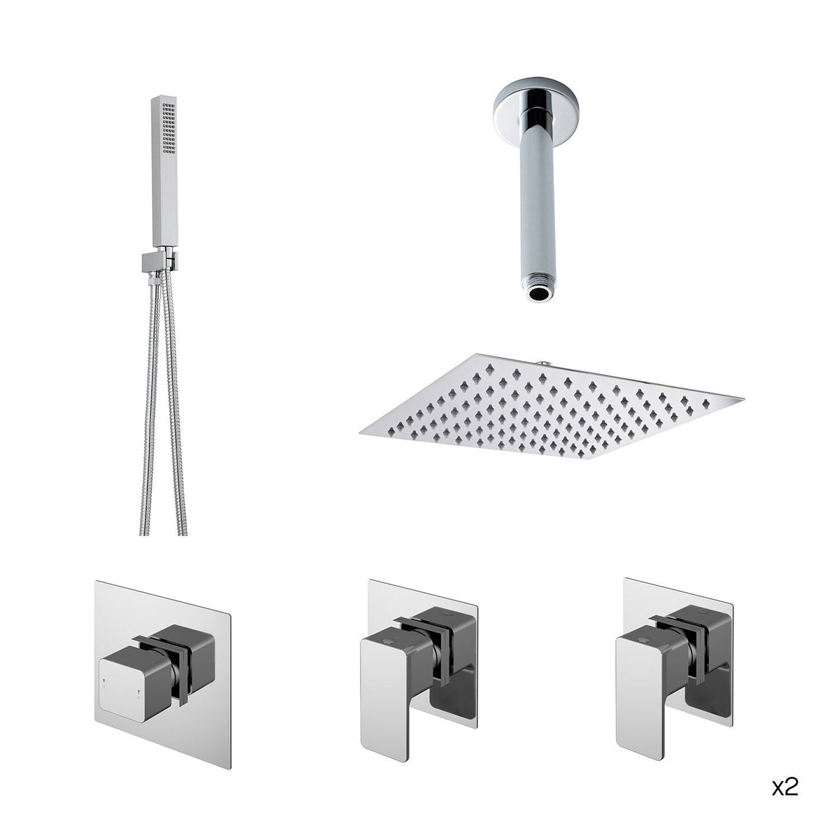 Modern Splash Chrome Modern Double Shower Bundle With Heads & Handsets