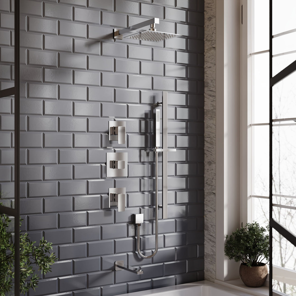 Modern Splash Chrome Concealed 3 Outlet  Shower Valve