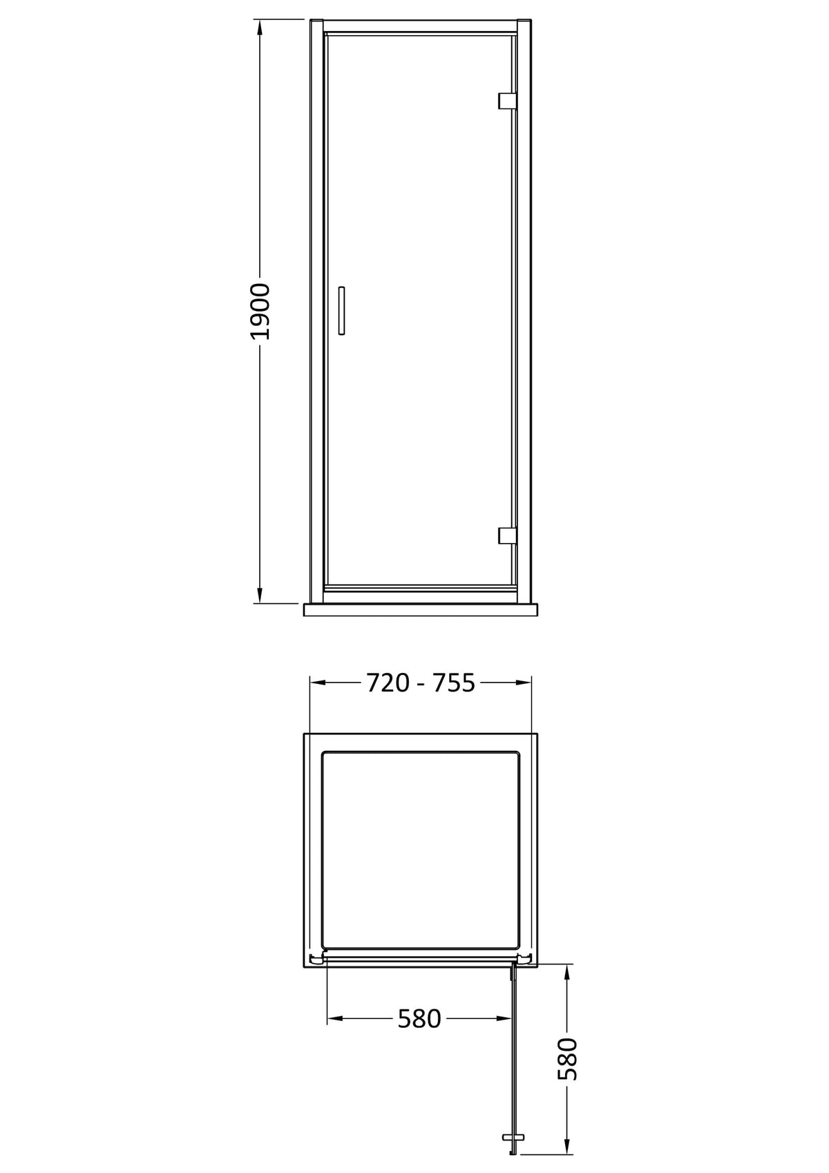 Modern Splash 760mm Matt Black Hinged Shower Door
