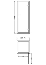 Modern Splash 760mm Brushed Pewter Semi-Frameless  Hinged Shower Door