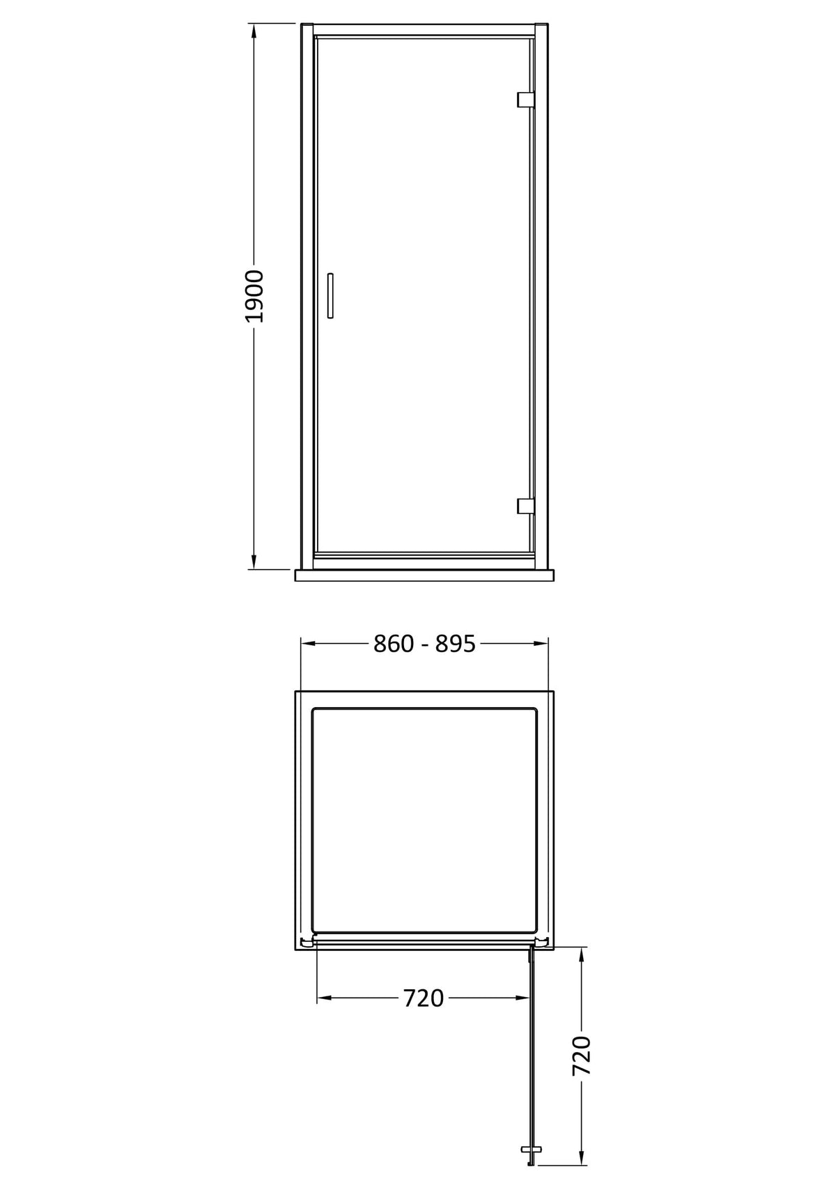 Modern Splash 900mm Matt Black Hinged Shower Door