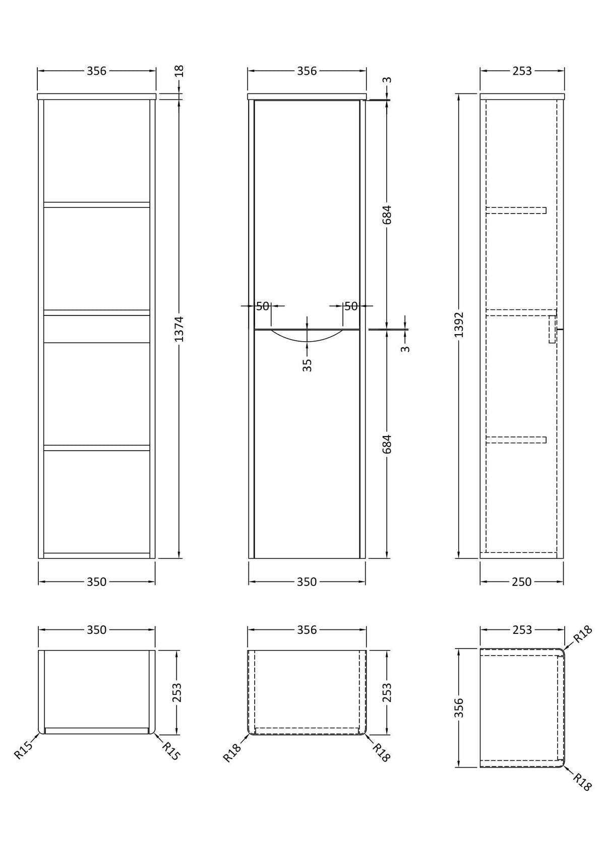 Modern Splash 356mm Satin Green Wall Hung Tall Cabinet