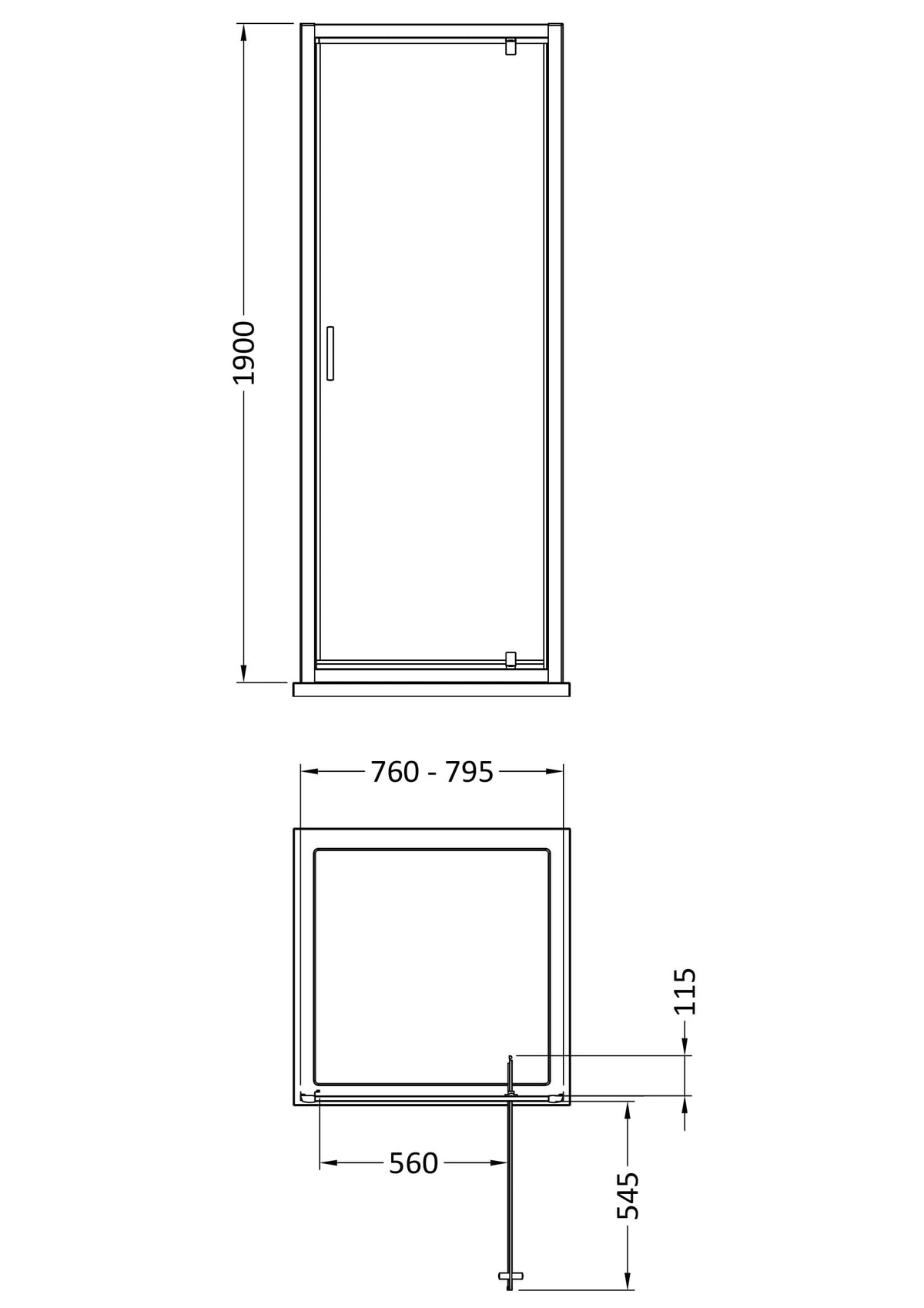 Modern Splash 800mm Matt Black Pivot Shower Door