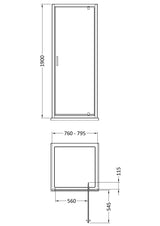 Modern Splash 800mm Brushed Pewter Framed  Pivot Shower Door