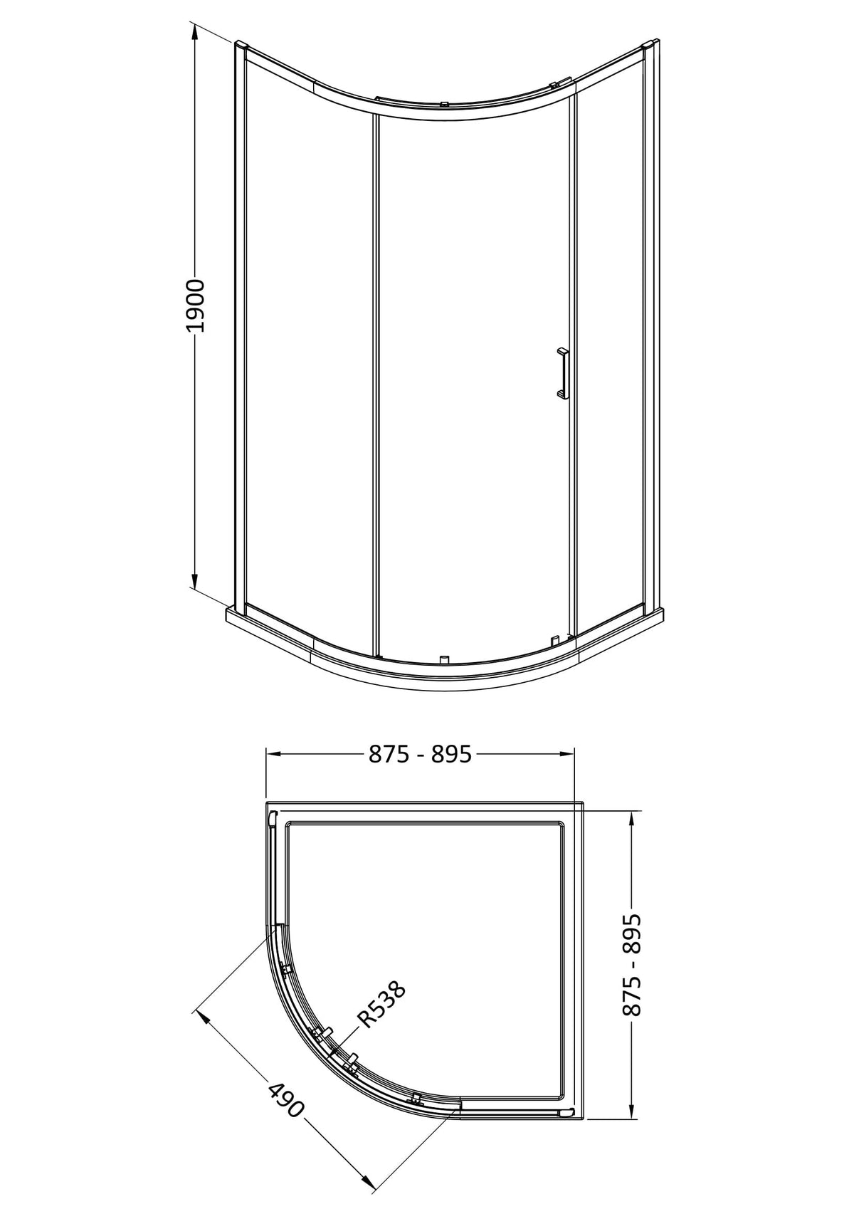 Modern Splash 900mm Brushed Brass Single Entry Quadrant Shower Enclosure