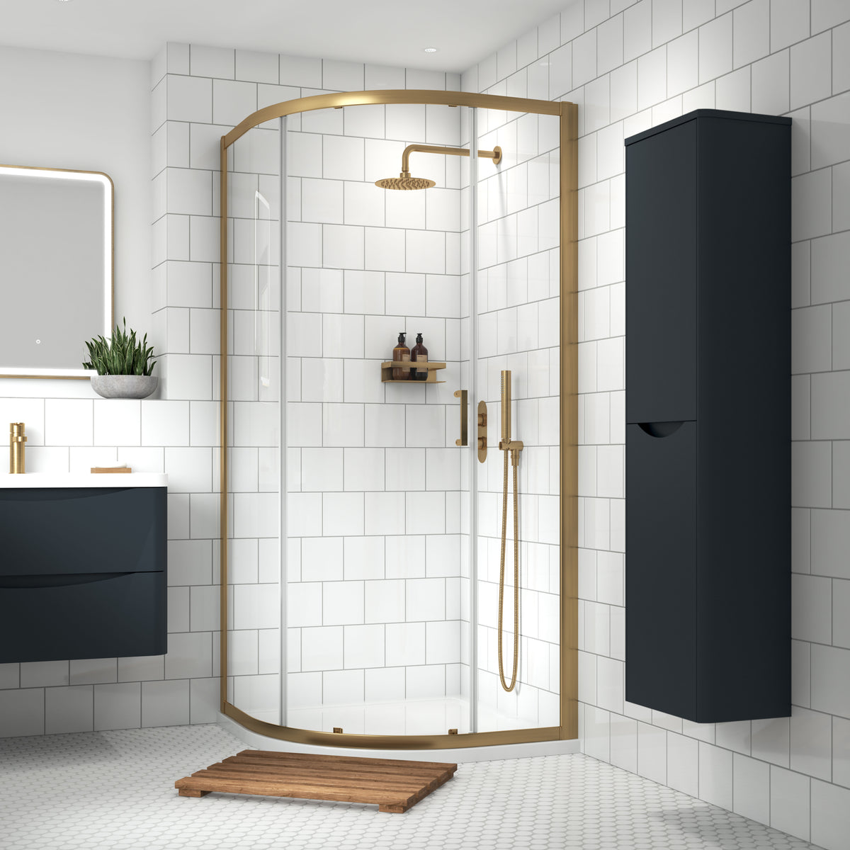 Modern Splash 900mm Brushed Brass Single Entry Quadrant Shower Enclosure