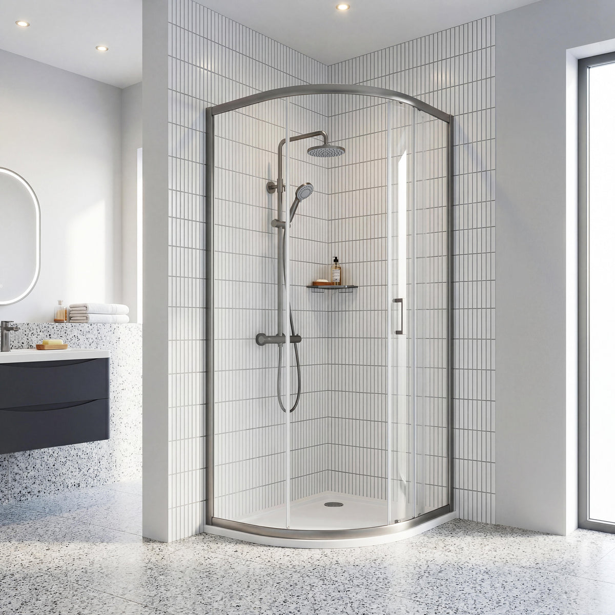Modern Splash 900mm Brushed Pewter Quadrant Shower Enclosure