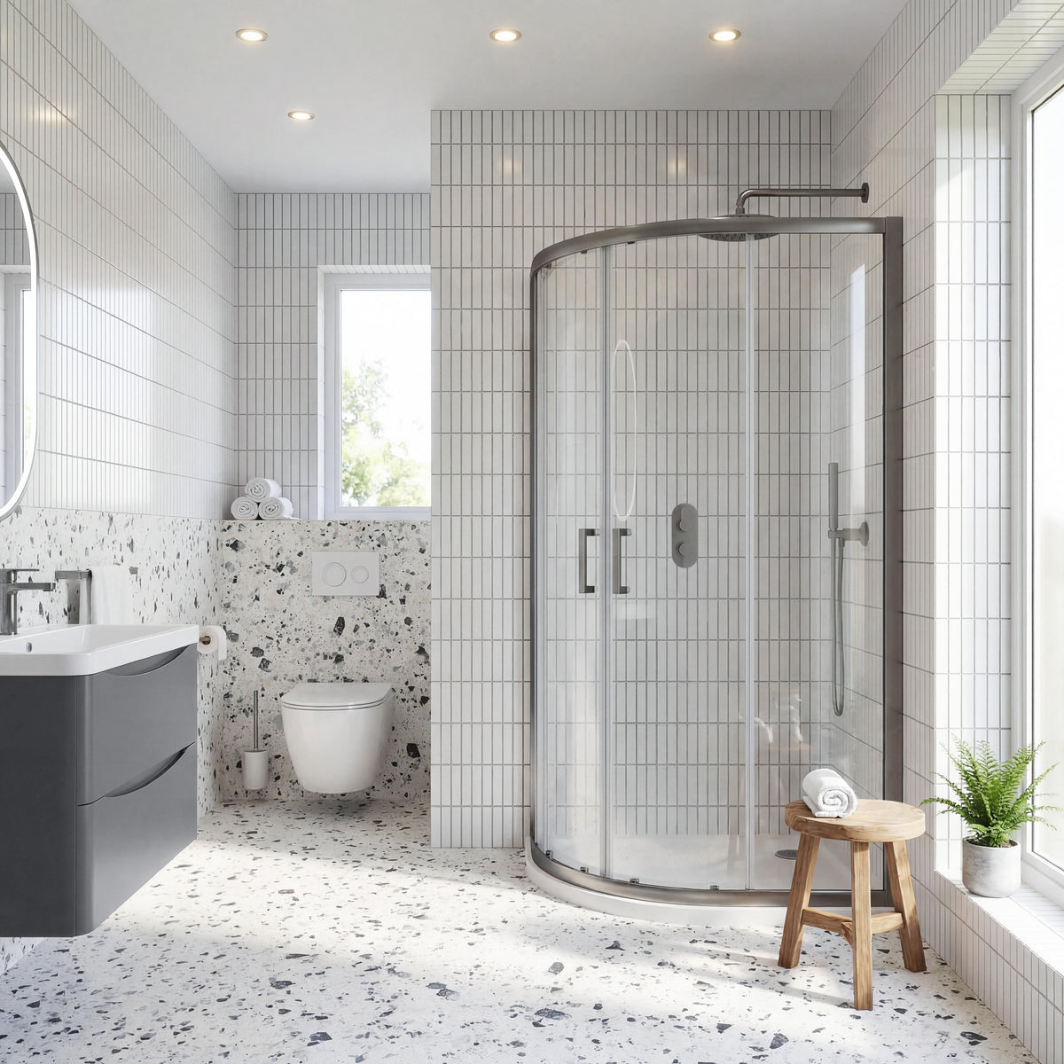 Modern Splash 900mm Brushed Pewter Framed  Shower Enclosure