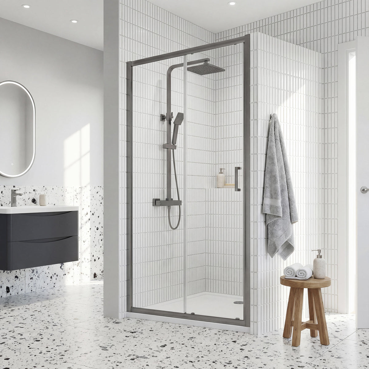 Modern Splash 1700mm Brushed Pewter Framed  Sliding Shower Door