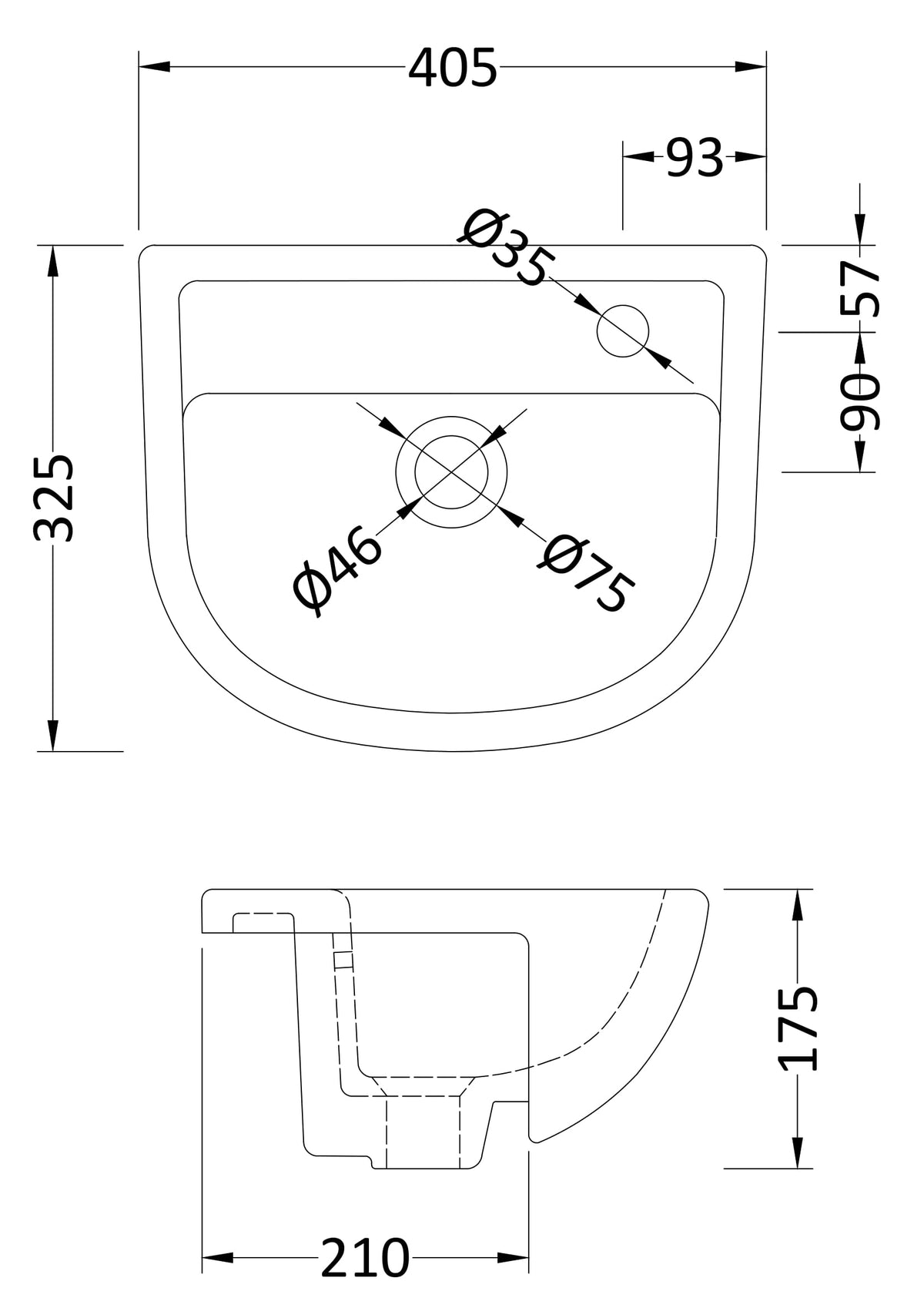Oculus 400mm 1 Tap Hole Ceramic Semi-Recessed Basin