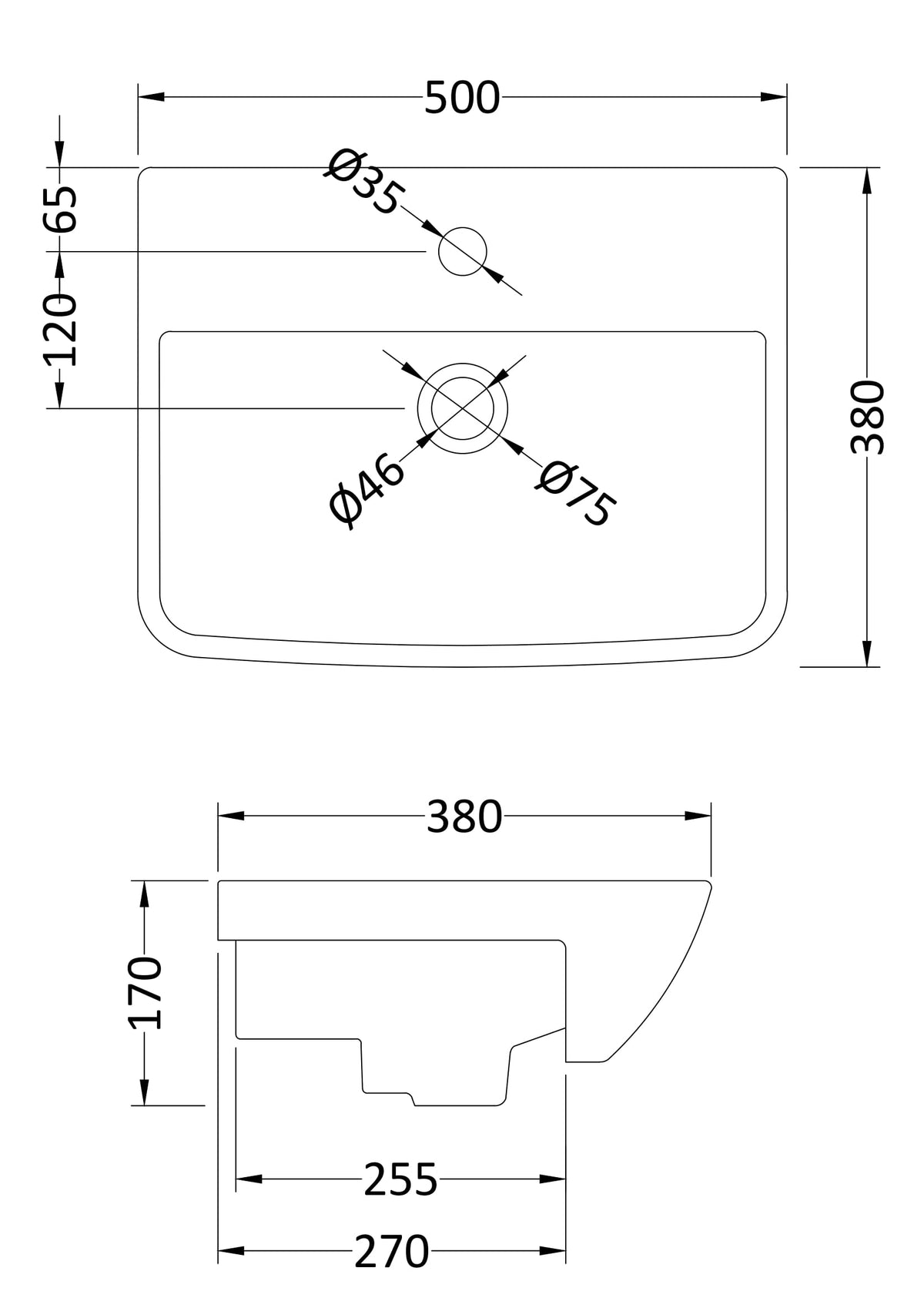 Lynx 1 Tap Hole 500mm Ceramic Square Semi-Recessed Basin