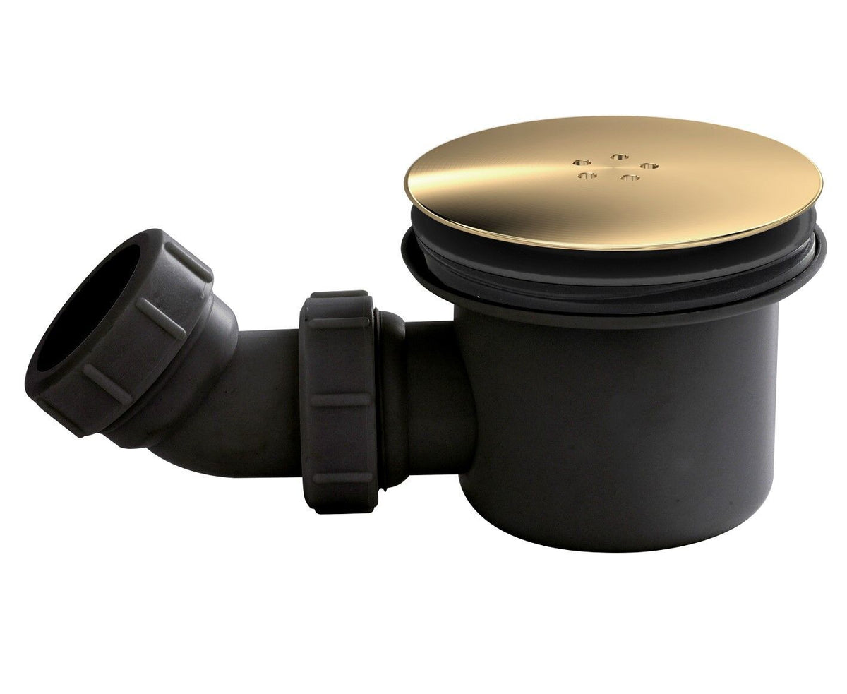 Brushed Brass 90mm Fast Flow Shower Waste Black Base