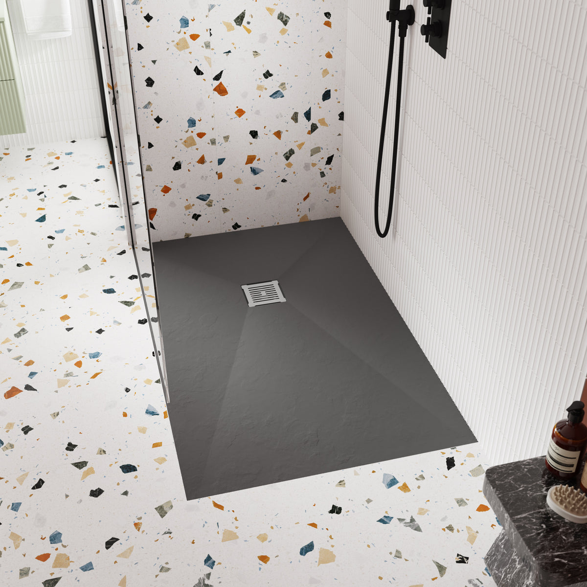 Black Chrome 90mm Square Grid  Shower Tray Waste