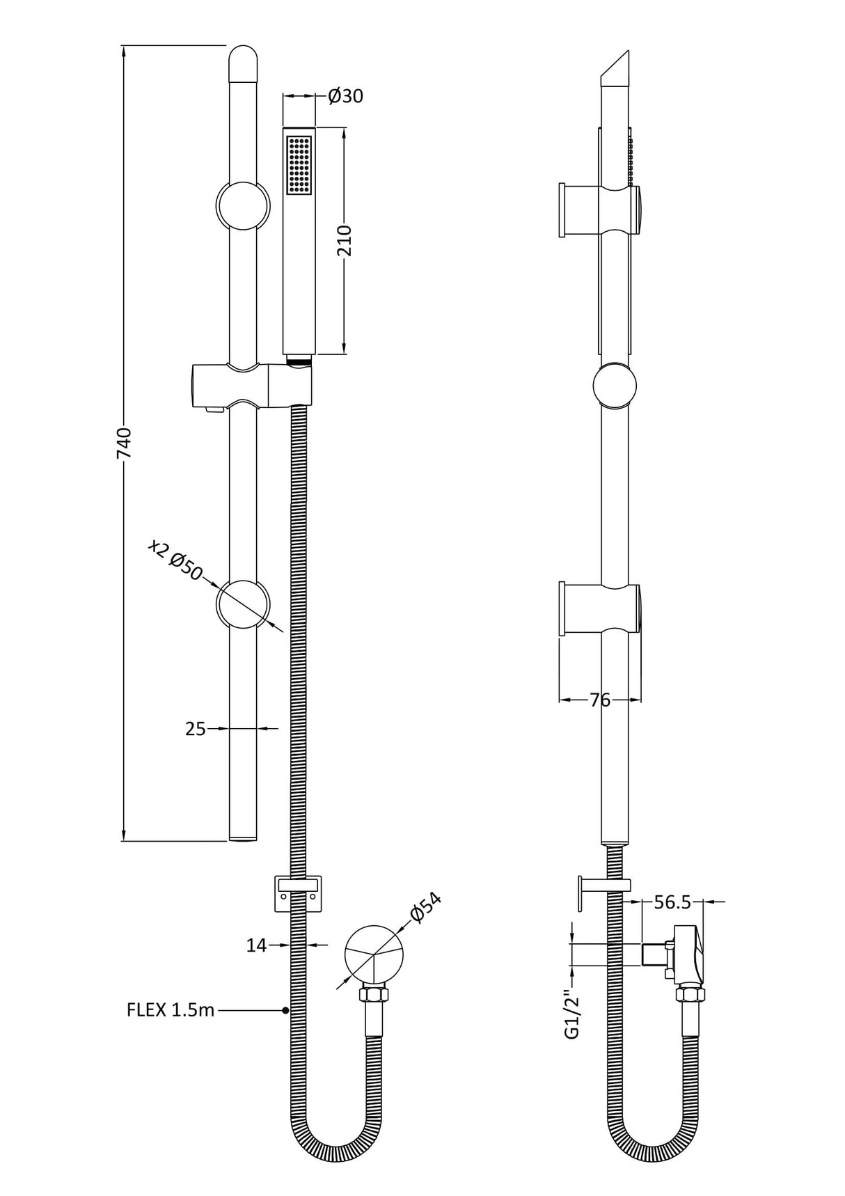 Modern Splash Aztec Matt Black Shower Slide Rail Kit