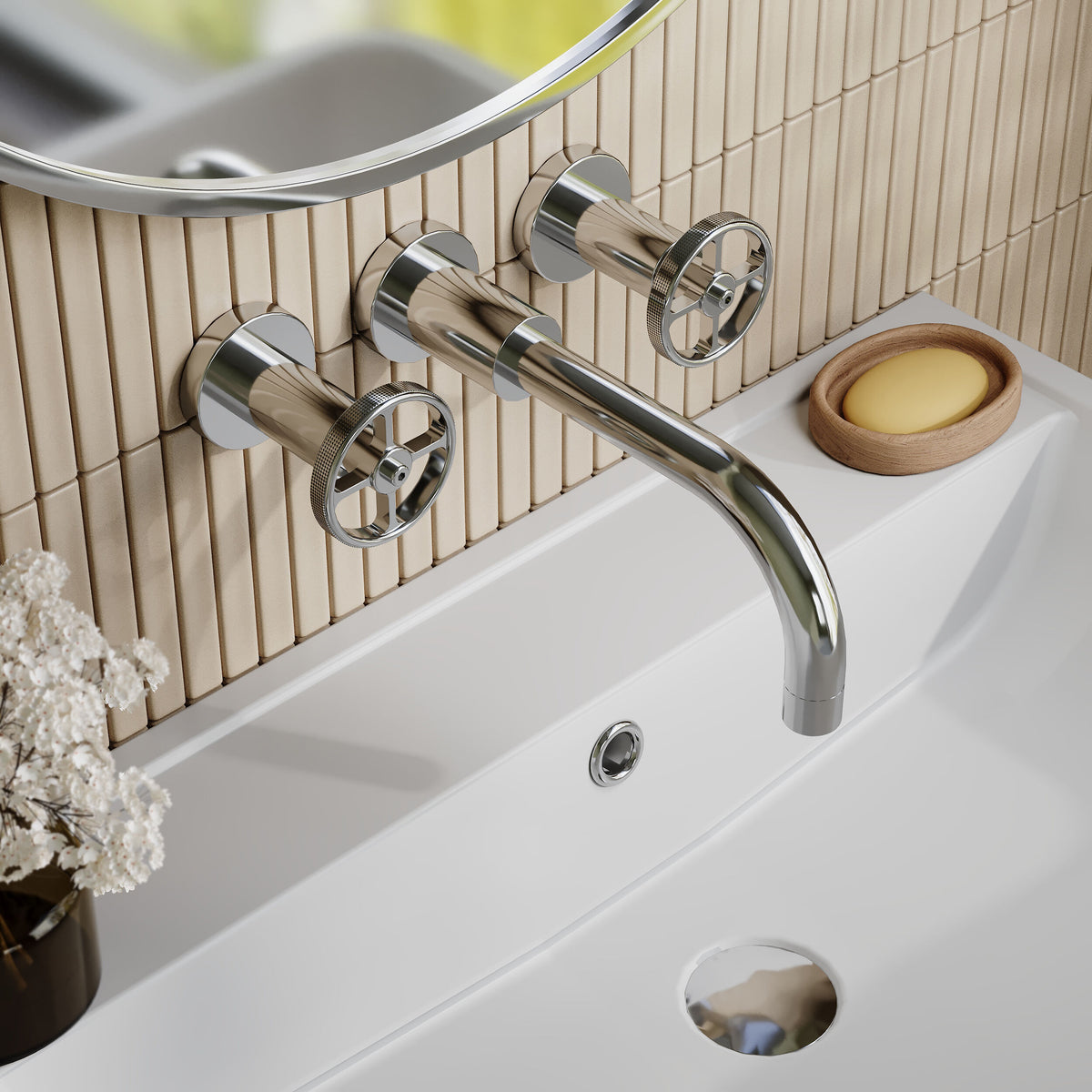 Modern Splash Chrome Wall Mounted Basin Mixer