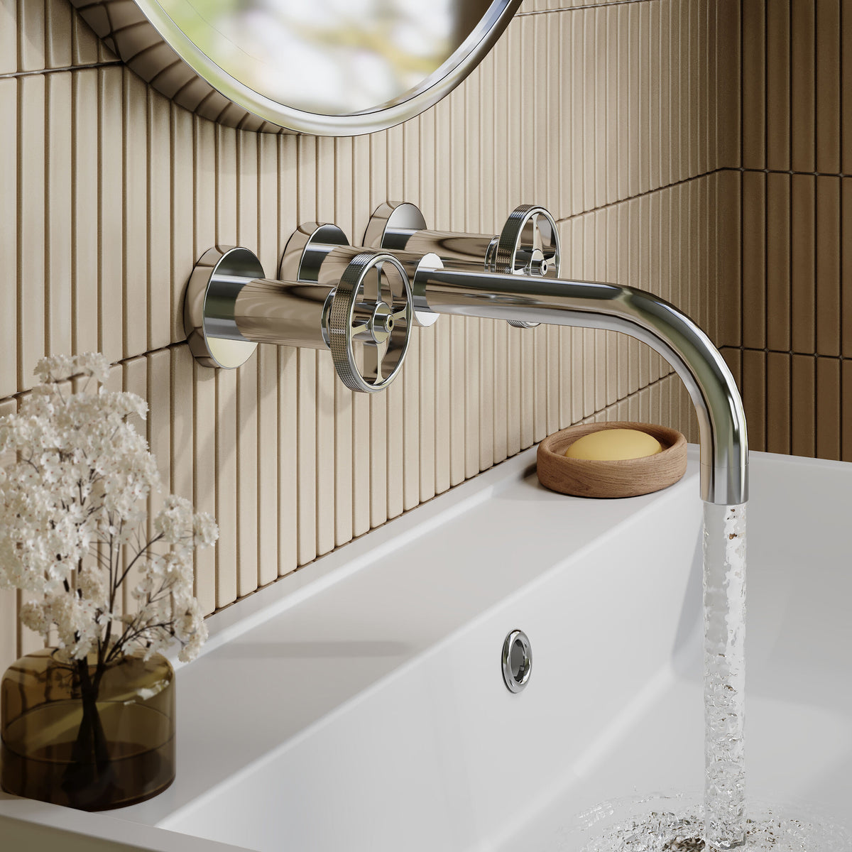 Modern Splash Chrome Wall Mounted Basin Mixer
