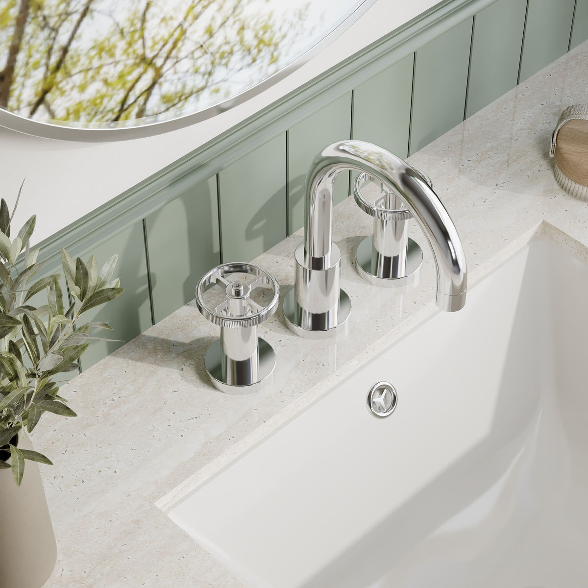 Modern Splash Chrome 3 Tap Hole Basin Mixer With Pop Up Waste